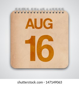 16 August on Old Notebook Vector 