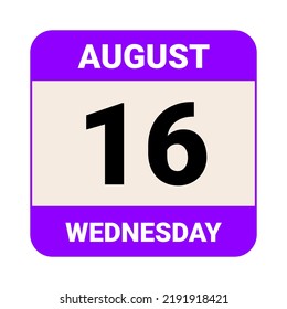 16 August, Wednesday. Date template. Useful design for calendar or event promotion. Vector illustration EPS 10 File. 