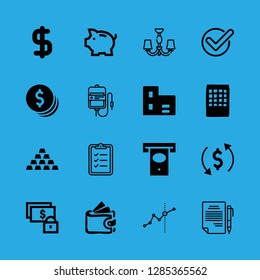 16 bank icons with saving pig and contract in this set