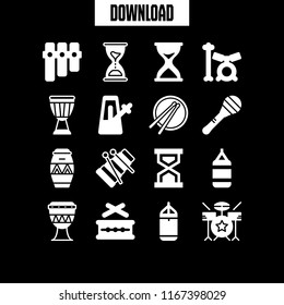 16 beat vector icon set with maraca, xylophone, drum set and hour glass icons for mobile and web