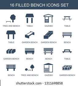 16 Bench Icons. Trendy Bench Icons White Background. Included Filled Icons Such As Tree And Bench, Table, Gazebo, Garden Bench. Icon For Web And Mobile.