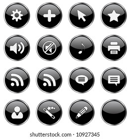 16 black buttons part 4: cog, plus, cursor, star, sound on, sound off, note, printer, rss, cloud, user, wizard, pen, blank. See my portfolio for more.