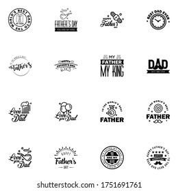 16 Black Happy Fathers Day Design Collection - A set of twelve brown colored vintage style Fathers Day Designs on light background  Editable Vector Design Elements
