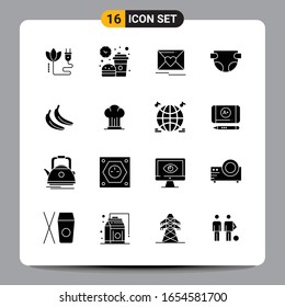 16 Black Icon Pack Glyph Symbols Signs for Responsive designs on white background. 16 Icons Set.