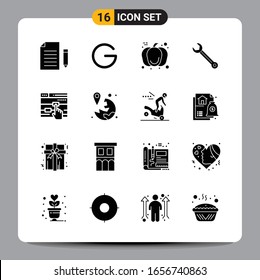 16 Black Icon Pack Glyph Symbols Signs for Responsive designs on white background. 16 Icons Set.