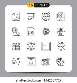 16 Black Icon Pack Outline Symbols Signs for Responsive designs on white background. 16 Icons Set.