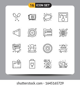 16 Símbolos de esquema del paquete de iconos negros Señales de diseño responsable en fondo blanco. Juego De 16 Iconos.