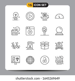 16 Black Icon Pack Outline Symbole Zeichen für Responsive Designs auf weißem Hintergrund. 16 Symbole Set.