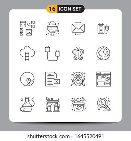 16 Black Icon Pack Outline Symbols Signs for Responsive designs on white background. 16 Icons Set.
