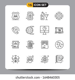 16 Black Icon Pack Outline Symbols Signs for Responsive designs on white background. 16 Icons Set.