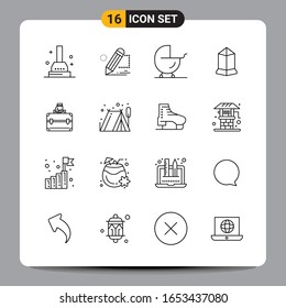 16 Black Icon Pack Outline Symbole Zeichen für Responsive Designs auf weißem Hintergrund. 16 Symbole Set.