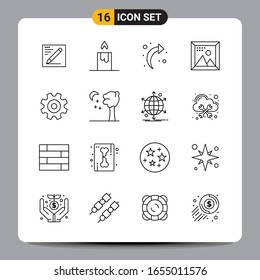 16 Símbolos de esquema del paquete de iconos negros Señales de diseño responsable en fondo blanco. Juego De 16 Iconos.