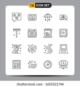 16 Black Icon Pack Outline Symbole Zeichen für Responsive Designs auf weißem Hintergrund. 16 Symbole Set.