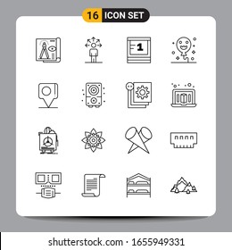 16 Símbolos de esquema del paquete de iconos negros Señales de diseño responsable en fondo blanco. Juego De 16 Iconos.