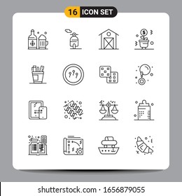 16 Símbolos de esquema del paquete de iconos negros Señales de diseño responsable en fondo blanco. Juego De 16 Iconos.
