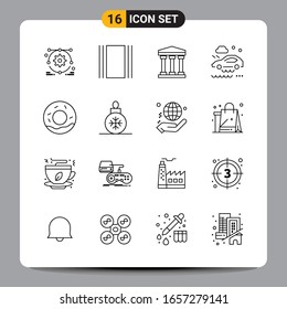 16 Símbolos de esquema del paquete de iconos negros Señales de diseño responsable en fondo blanco. Juego De 16 Iconos.