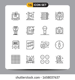 16 Símbolos de esquema del paquete de iconos negros Señales de diseño responsable en fondo blanco. Juego De 16 Iconos.