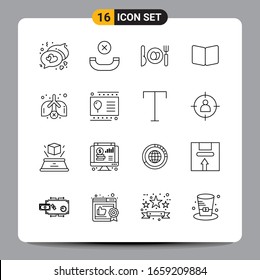 16 Black Icon Pack Outline Symbols Signs for Responsive designs on white background. 16 Icons Set.