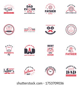 16 Black and Pink Happy Fathers Day Design Collection - A set of twelve brown colored vintage style Fathers Day Designs on light background Editable Vector Design Elements