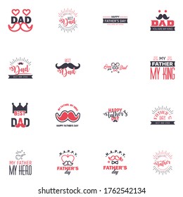 16 Black and Pink Happy Fathers Day Design Collection - A set of twelve brown colored vintage style Fathers Day Designs on light background Editable Vector Design Elements