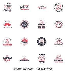 16 Black and Pink Happy Fathers Day Design Collection - A set of twelve brown colored vintage style Fathers Day Designs on light background Editable Vector Design Elements