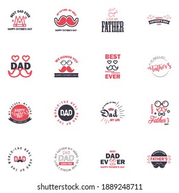 16 Black and Pink Happy Fathers Day Design Collection - A set of twelve brown colored vintage style Fathers Day Designs on light background Editable Vector Design Elements