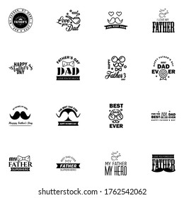 16 Black Set of Vector Happy fathers day. Typography Vintage Icons. Lettering for greeting cards. banners. t-shirt design. Fathers Day.  Editable Vector Design Elements