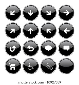 16 black web buttons part 2: up, down, left, right, diagonal, back up, back, arrows, clouds, shopping card, wheelchair, attachment, blank. See my portfolio for more.
