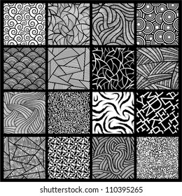 16 black and white seamless vector patterns.