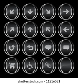 16 black/gray buttons part :up, down, left, right, diagonal, back up, back, arrows, clouds, shopping card, wheelchair, attachment, blank. Find more in my portfolio.