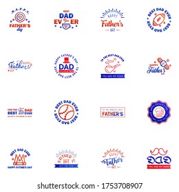 16 Blue and red Happy Fathers Day Design Collection - A set of twelve brown colored vintage style Fathers Day Designs on light background Editable Vector Design Elements