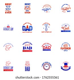 16 Blue and red Happy Fathers Day Design Collection - A set of twelve brown colored vintage style Fathers Day Designs on light background Editable Vector Design Elements