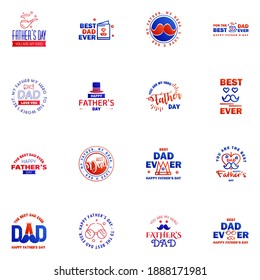 16 Blue and red Set of Vector Happy fathers day. Typography Vintage Icons. Lettering for greeting cards. banners. t-shirt design. Fathers Day. Editable Vector Design Elements