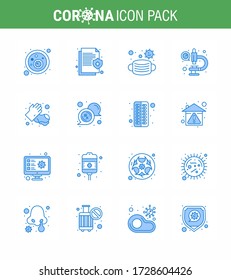 16 Blaue Gruppe von Epidemien des Corona-Virus. wie Seife; Mikroskop; schützen; Laboratorium; Sicherheitsprofil Coronavirus 2019-nov Krankheit Vector Design Elements