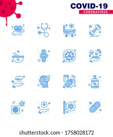 16 Blue Set of corona virus epidemic icons. such as preparing; herbal; hospital; bowl; weight viral coronavirus 2019-nov disease Vector Design Elements