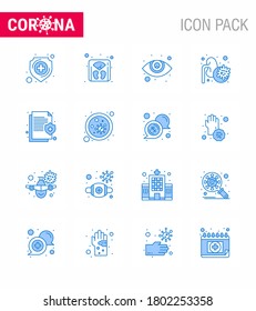 16 Blue Set of corona virus epidemic icons. such as insurance; health; eye care; virus; epidemic viral coronavirus 2019-nov disease Vector Design Elements