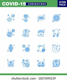 16 Blue Set of corona virus epidemic icons. such as worldwide; covid; virus; coronavirus; safety viral coronavirus 2019-nov disease Vector Design Elements