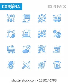 16 Blue Set of corona virus epidemic icons. such as attack; hospital; virus; car; microorganism viral coronavirus 2019-nov disease Vector Design Elements