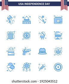16 Blue Signs for USA Independence Day investigating; day; baseball; date; american Editable USA Day Vector Design Elements