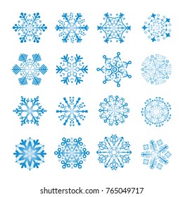 16 blue snowflakes