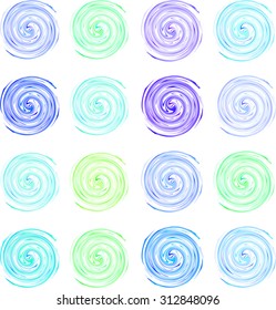 16 blue twirls. Vector background