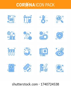 16 Blue viral Virus corona icon pack such as transmission; infection; medicine; magnifying; glass viral coronavirus 2019-nov disease Vector Design Elements