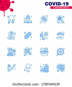 16 Blue viral Virus corona icon pack such as diet; spread; healthcare; security; corona viral coronavirus 2019-nov disease Vector Design Elements