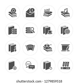 16 Book, Mail, Chat, Manuscript, Books, Book modern icons on round shapes, vector illustration, eps10, trendy icon set.