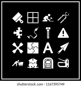16 building vector icon set with capital a, columns, staple gun and worker icons for mobile and web