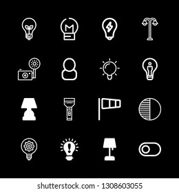 16 bulb icons with light bulb and user outline male symbol of interface in this set