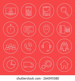 16 business, commerce, finance, line round white icons, vector illustration, eps 10, easy to edit