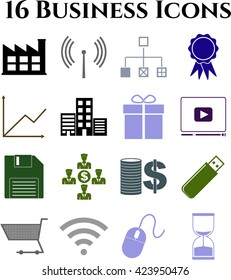 16 ambientes de negocios. Iconos universales y estándar.