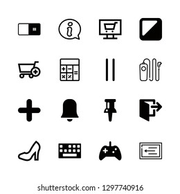 16 button icons with calculator and pin tool in this set