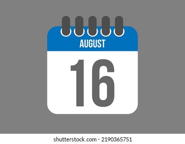 16 de agosto. Icono de calendario para los días de agosto en color azul sobre fondo oscuro.